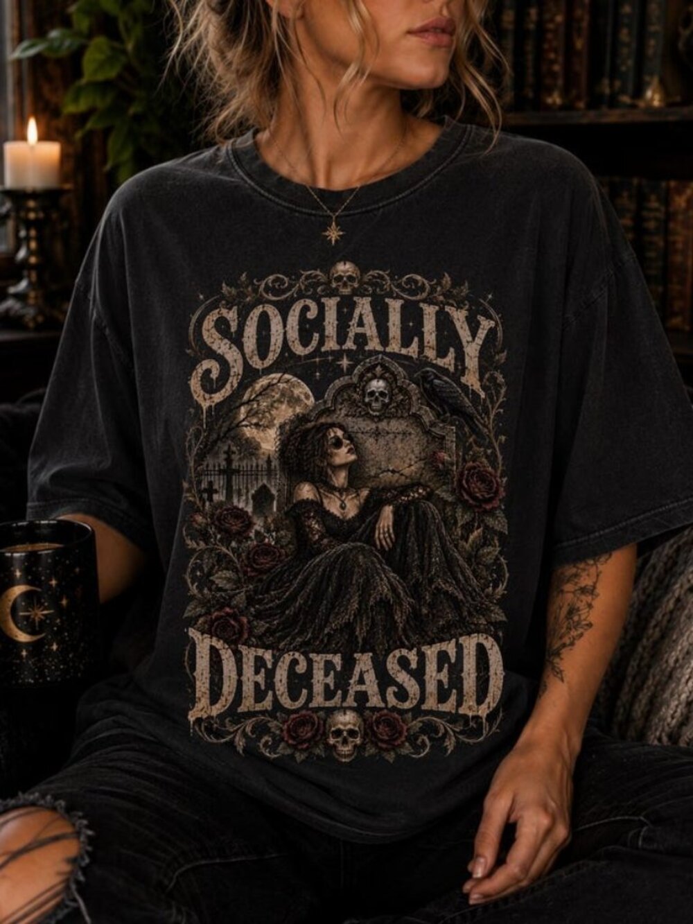 Antisocial Goth Girl Dark Humor Halloween Tee